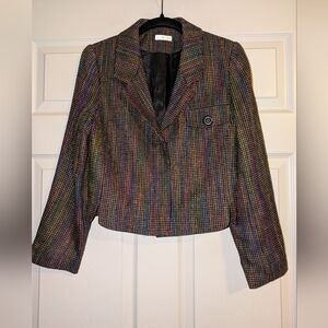Cropped Multicolor Tweed Blazer Jacket